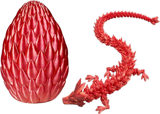 Dragon Eggs with Dragon Inside, 16.5 Inch Large 3D Printed Dragon Egg Articulated Dragon Crystal Dragon Executive Desk Toys Fidget Toy for Autism/ADHD (Red, with Egg)