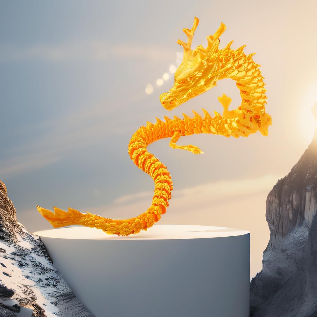 3D Printed Dragon - Articulated and Posable Toy for Car Decoration - Strikingly Realistic Dragon crystal Figure gifts (Gold)