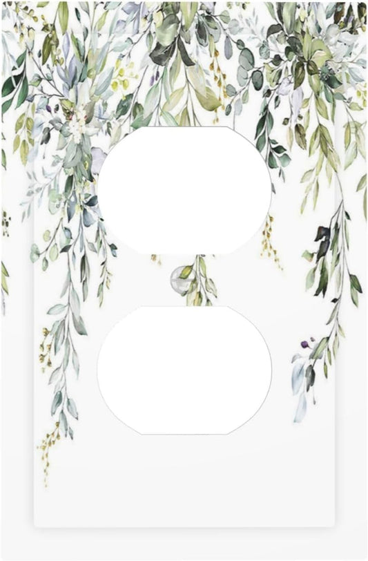 Outlet Covers Boho Farmhouse Flower Leaf Sage Green 1 Gang Duplex Wall Plate Decorative Switch Plates Electrical Receptacle Faceplate Light Switch Cover for Bedroom Cabin Decor