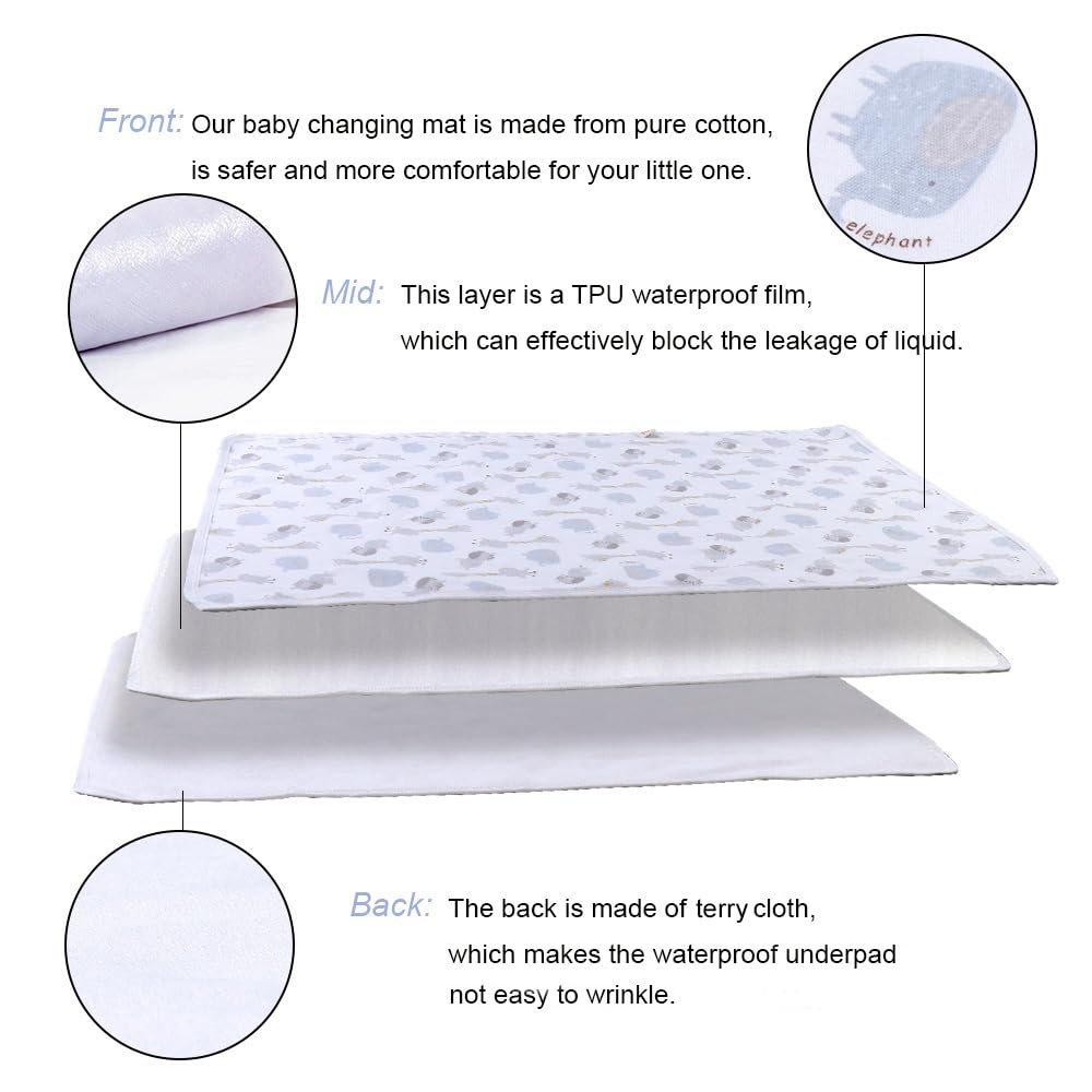 Large Baby Diaper Changing Pads Soft Cotton Waterproof Changing Pad for Baby 27.5X37.5 inches Underpads Mattress Mat Sheet Protector Portable Reusable Urine Mat for Travel Gear 2 Pack