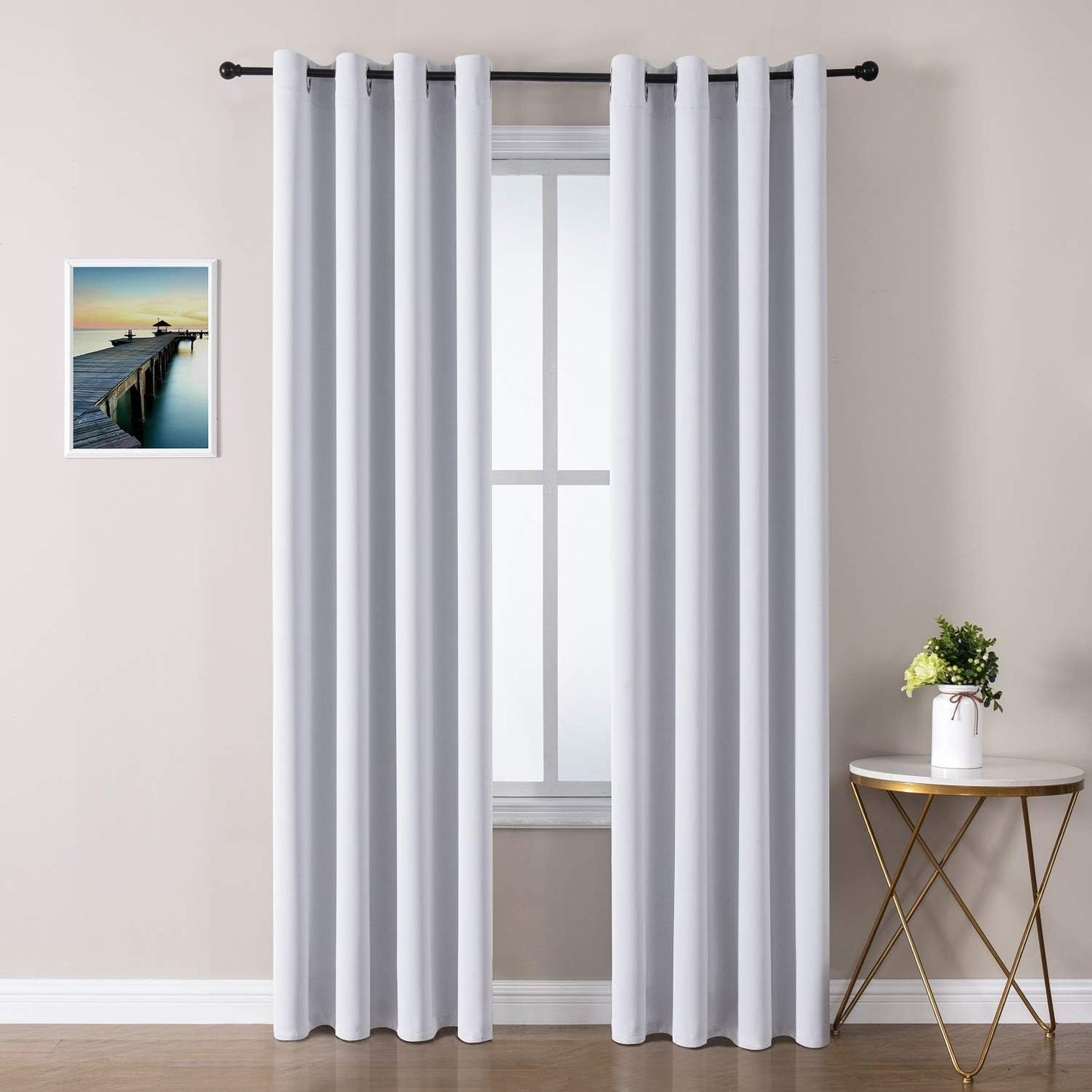 ChrisDowa Room Darkening Curtains 90 Inches Long 2 Panels Set for Living Room, Grommet Thermal Insulated Blackout Curtains for Bedroom (Greyish White, 52 x 90 Inch)