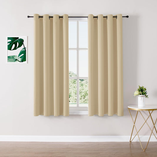 ChrisDowa Blackout Curtains 54 inches Long for Bedroom - 2 Panels Set Grommet Thermal Insulated Room Darkening Curtains for Living Room (Biscotti Beige, 52 x 54 Inch)