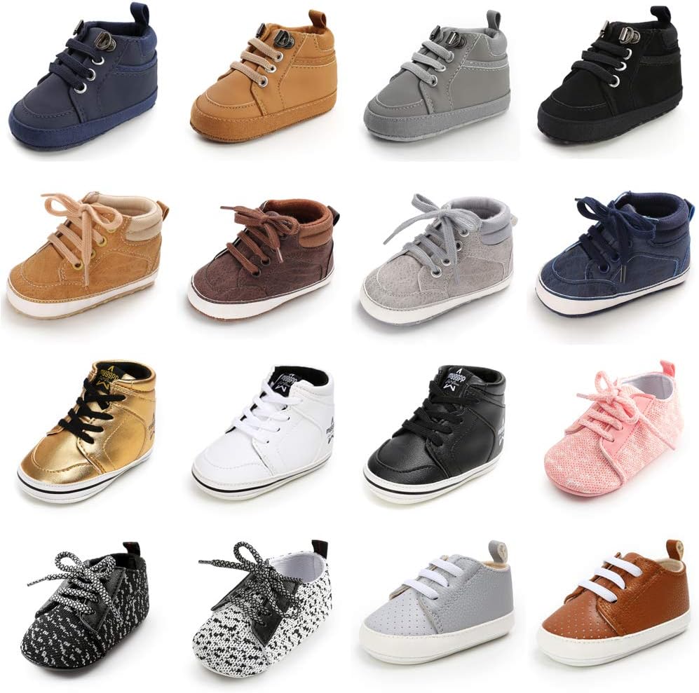 SOFMUO Baby Boys Girls High Top Ankle PU Leather Sneakers Soft Rubber Sole Infant Moccasins Newborn Oxford Loafers Anti-Slip Toddler Wedding Uniform Dress Shoes
