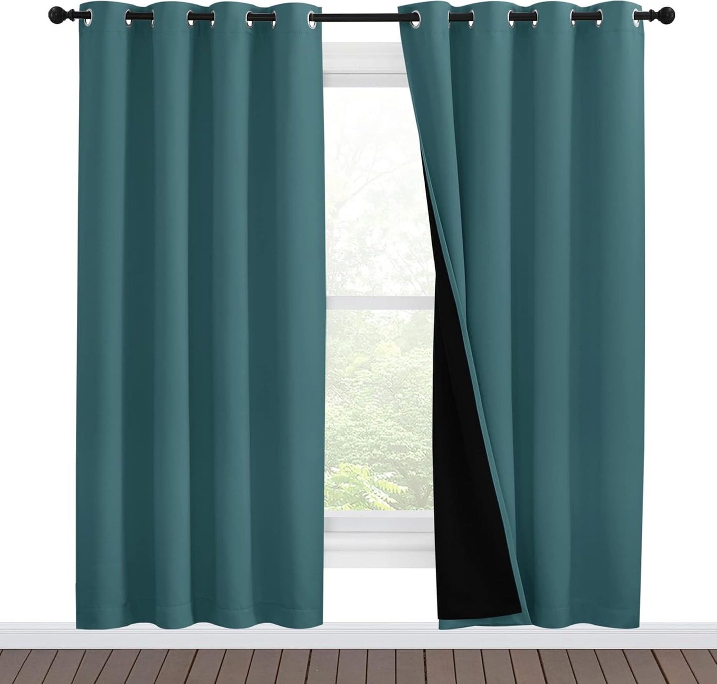 NICETOWN Full Shade Curtain Panels, Pair of Energy Smart & Noise Blocking Out Blackout Drapes for Apartment Window, Thermal Insulated Guest Room Lined Window Dressing(Sea Teal, 55 x 78 inch)