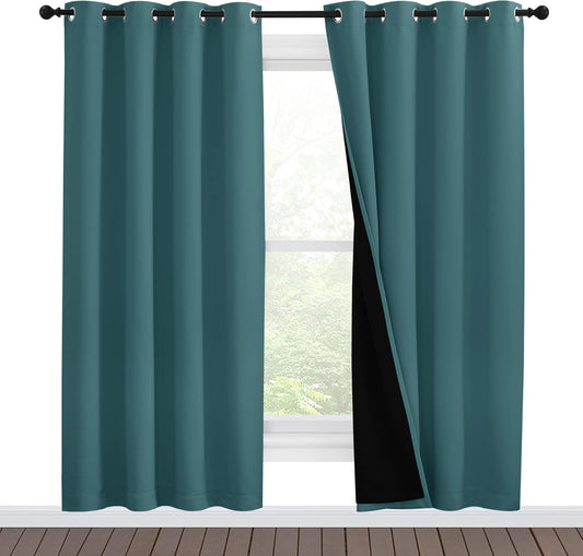 NICETOWN Full Shade Curtain Panels, Pair of Energy Smart & Noise Blocking Out Blackout Drapes for Apartment Window, Thermal Insulated Guest Room Lined Window Dressing(Sea Teal, 55 x 78 inch)