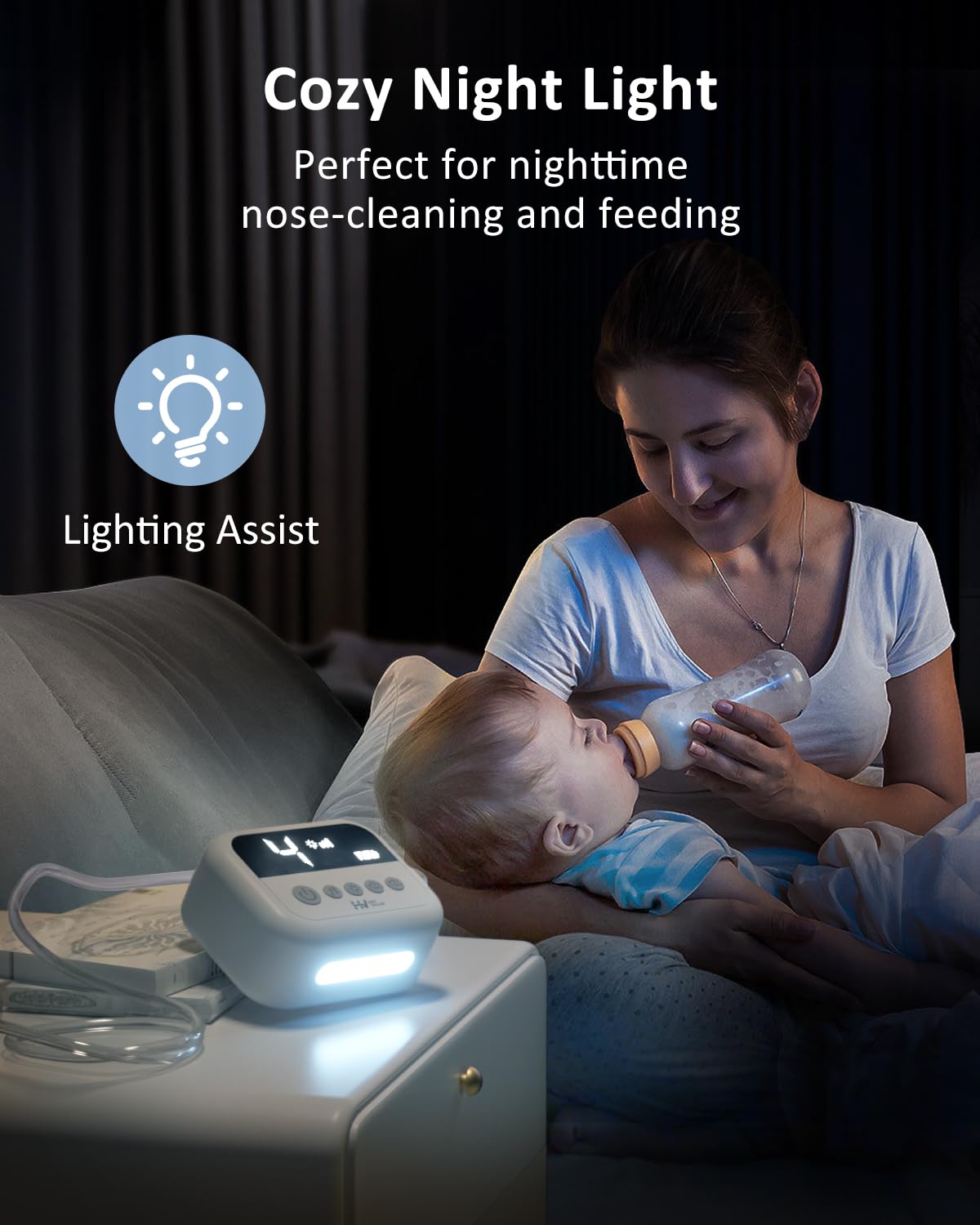 HEYVALUE Nasal Aspirator for Baby, Hospital Grade Nose Sucker with 9 Levels Suction, Night Light and Nursery Rhyme Soothing Function, Electric Nose Suction for Baby with Food-Grade Silicone Tips