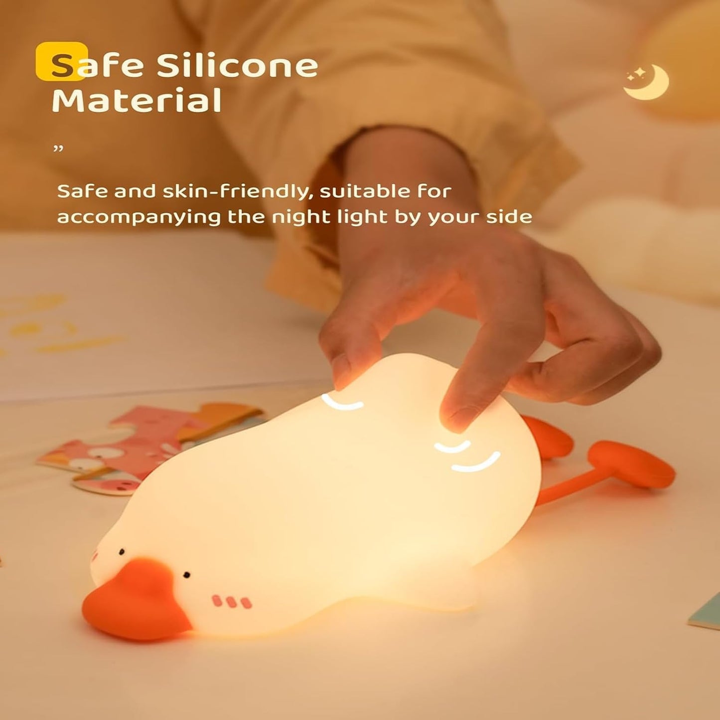 Big Goose Night Light，Squishy Silicone Kids Lamp, Dimmable 3-Gear Warm Light with Tap Control, BPA-Free Baby Cut LED Nightlight for Nursery Bedrooms Camping & Party Decor