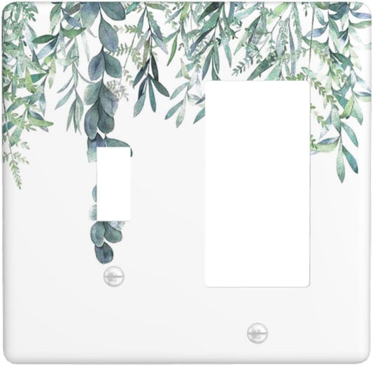 Eucalyptus Leaves Greenery Vine Flowers Simplicity Outlet Covers 1 Toggle 1 Rocker Combination Decorative Wall Plate Electrical Switch Plates Light Switch Cover Plate for Bed Room Living Room Decor