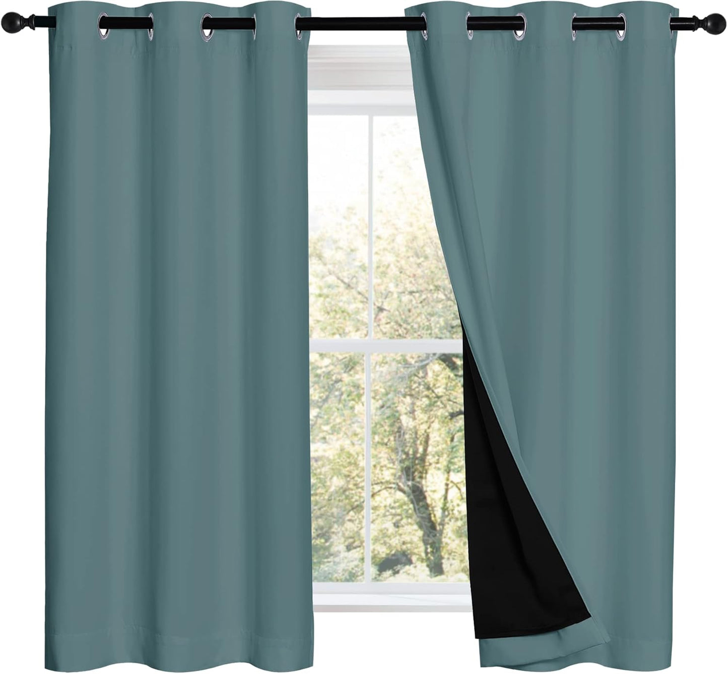 NICETOWN 100% Blackout Curtains 54 inches Long, Double-Deck Completely Blackout Window Treatment Thermal Insulated Lined Drapes for Small Window (Aqua, 1 Pair, 42 inches Width Each Panel)