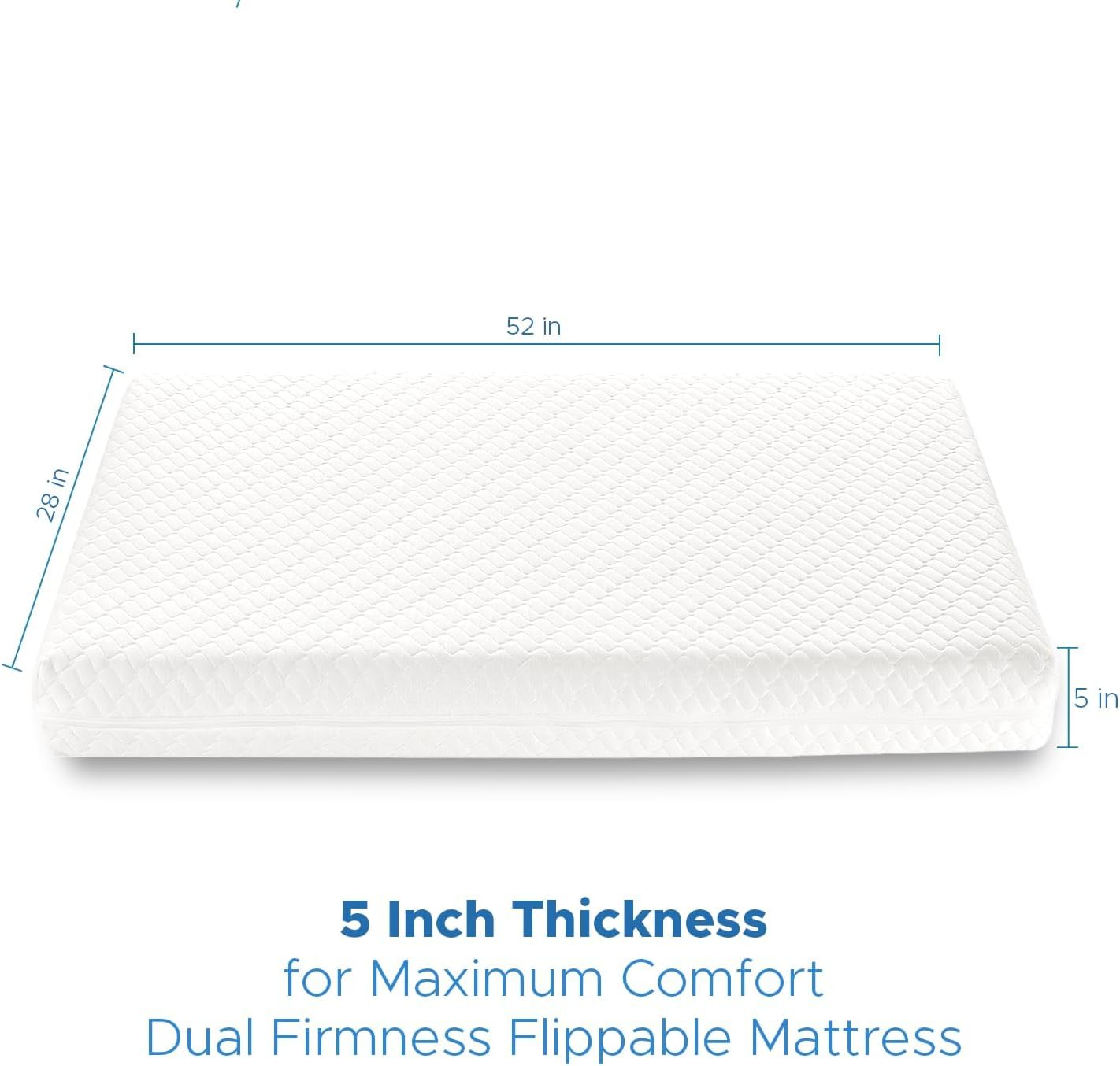 Crib Mattress, Dual-Sided Breathable Baby and Toddler Memory Foam Mattress with Removable and Washable Cover, 100% Knitted Fabric, Fits Standard Cribs and Toddler Beds, 52" x 28" x 5"