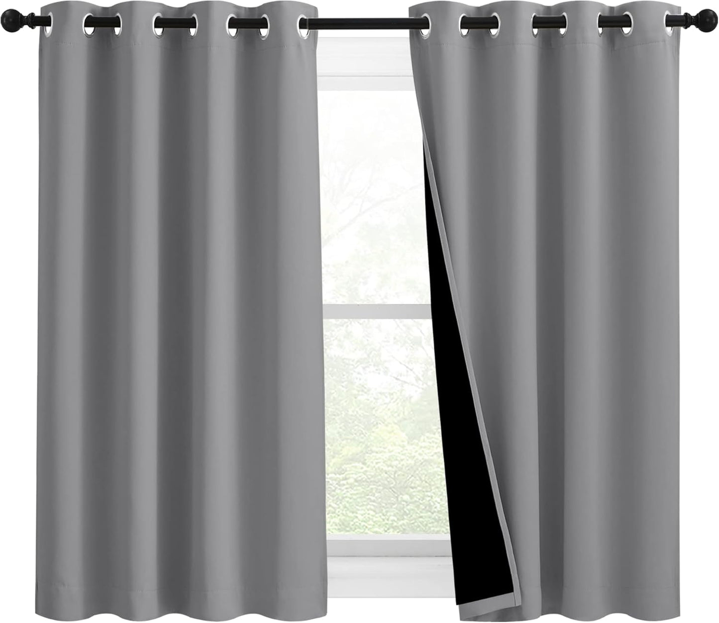 NICETOWN Noise and Lights Block Out Curtains, Thermal Insulated 100% Blackout 2-Layer Lined Drapes, Noise Cancellation Window Draperies for Dining Room (Silver Grey, 2 Panels, 46-inch W by 54-inch L)