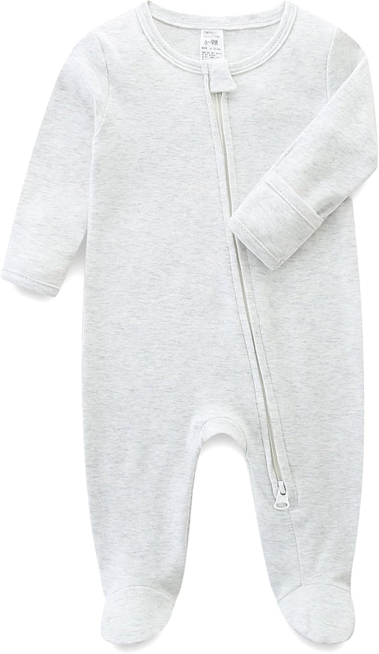 Baby Romper 100% Organic Cotton Pajamas One Piece Long Sleeve Zipper Footie Onesie for 0~12M Baby