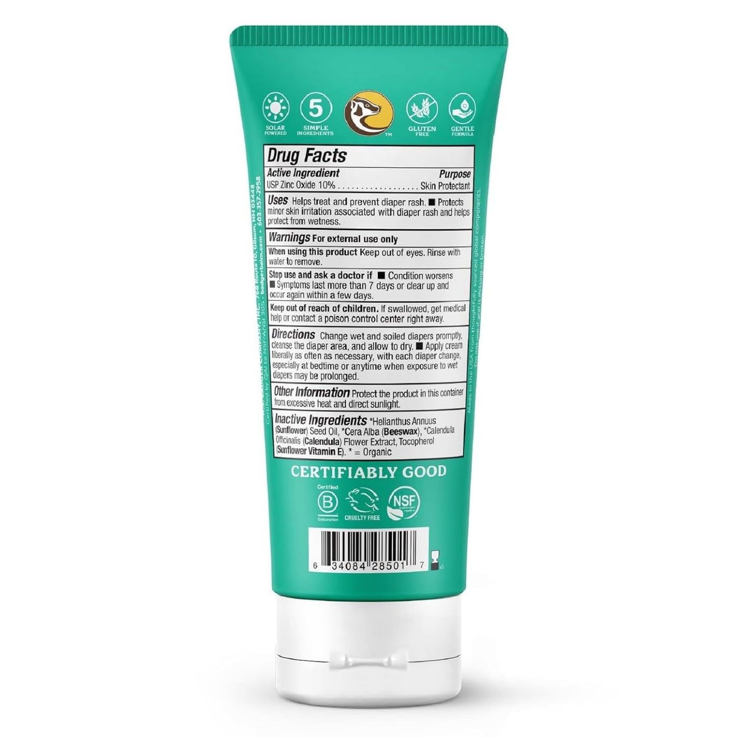 Badger Diaper Cream, 99% Organic Diaper Rash Cream for Baby, Zinc Oxide Ointment w/Soothing Calendula Cream for Sensitive Baby Skin, 2.9 fl oz, 2-Pack