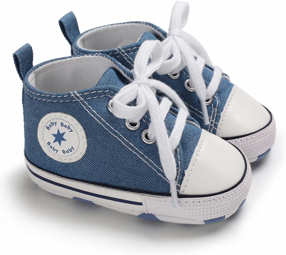 Unisex Baby Girls Boys Canvas High-top Shoes, Newborn Infant Anti-Slip Soft Sole Frist Walking Breathable Sneakers