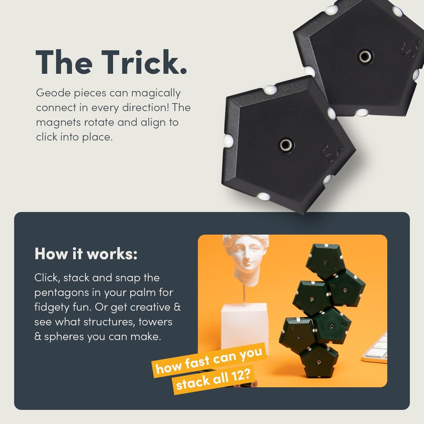 Speks Geode Matte Pentagons Magnetic Fidget Toy for Adults | Quiet Sensory Toy for Stress Relief & Anxiety, Office Desk Toy & Top Gadget Gift Idea | Snake Eyes, 12-Piece Set