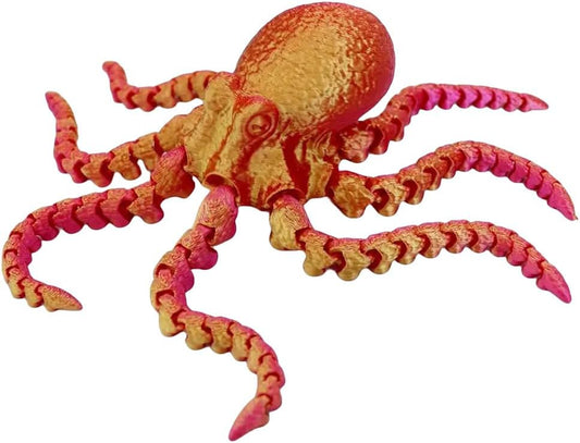 3D Printed Octopus Animals Toy Articulated Octopus Fidget Toy 3D Printed Gift Creative Ornament Articulated Octopus Toys Home Decor(Laser Red Gold)