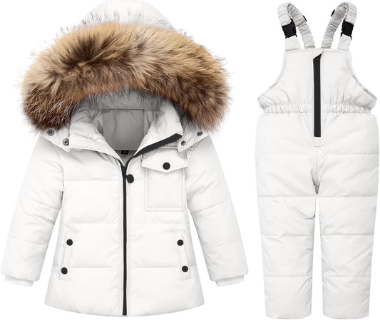 Baby Girl Winter Snowsuit Coat Boy Fur Snow Pants Bib Jacket For Toddler Clothes