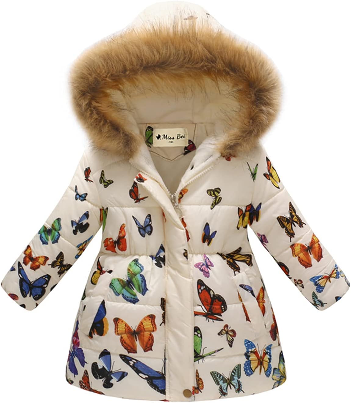 Miss Bei Girl's Winter Coat Jacket Hooded Kids Toddler Flower Print Parka Outwear Warm Cotton Puffer Hooded Jacket