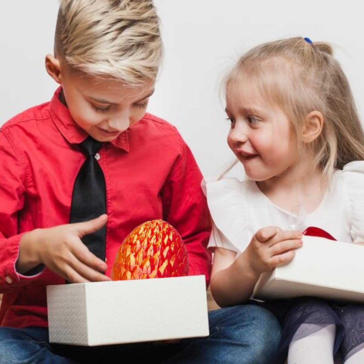 3D Prited Dragon,3D Printed Dragon in Egg, Home Office Decor Executive Desk Toys， Fidget Toys for Adults and Kids (Silk Red)