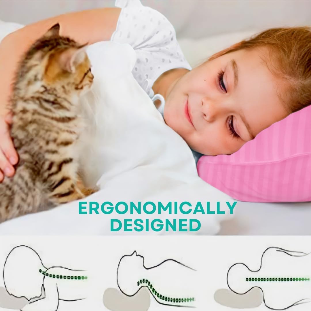 kinder Fluff Children Pillows (2pk) - The only Pillow for Kids 300T Cotton Shell & Down Alternative Fill - Machine Washable, Ideal Pillow for Kids Above 12 Years (17x26in - Pink)