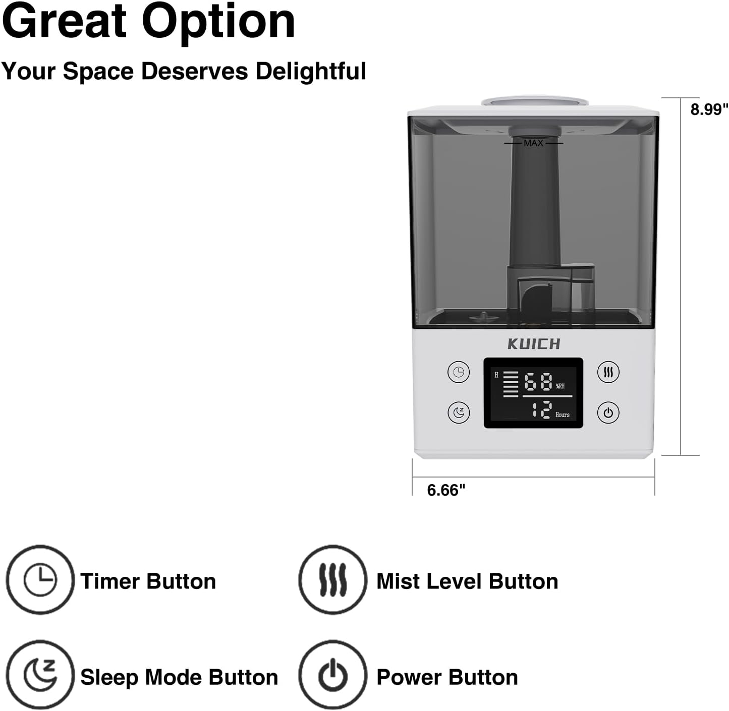 2.4L Air Humidifiers for Bedroom Baby - 26dB Quiet Cool Mist Air Humidifier for Nursery & Plants, Top Fill Air Humidifier Lasts Up to 30 Hours, Auto Shut-Off, Easy to Fill and Clean