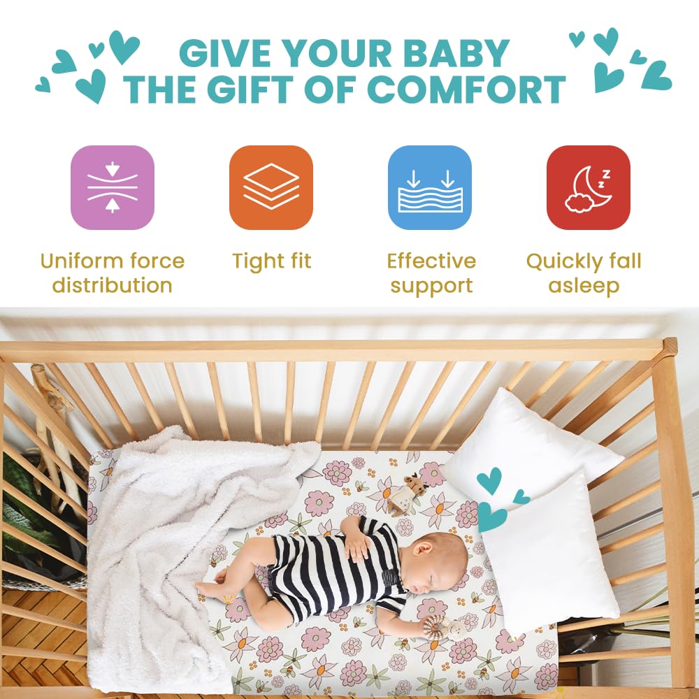 Breathable Crib Mattress, Washable High Rebound Foam for Baby Cribs, Fits Standard Toddler Beds, Full Size (51.8" L x 27.5" W x 3" H), Flower Design