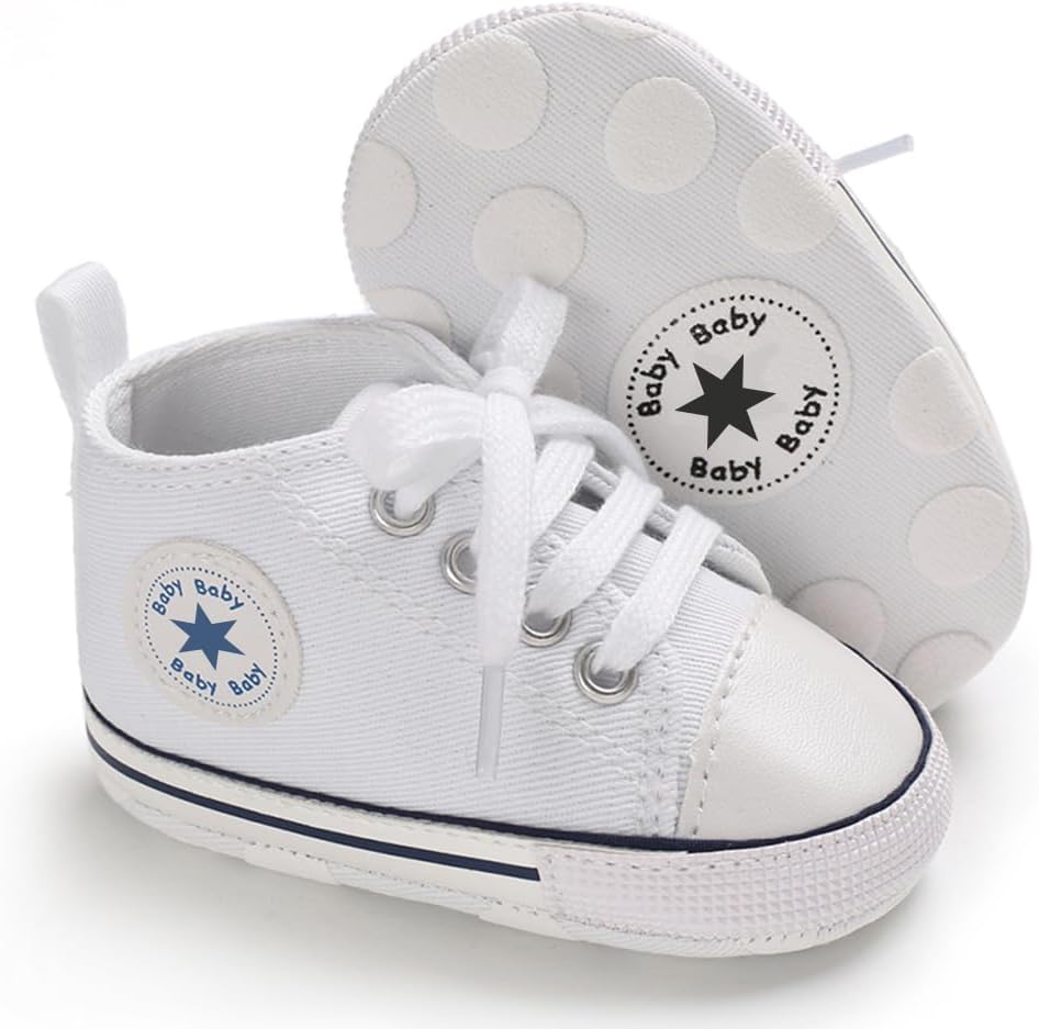 Unisex Baby Girls Boys Canvas High-top Shoes, Newborn Infant Anti-Slip Soft Sole Frist Walking Breathable Sneakers