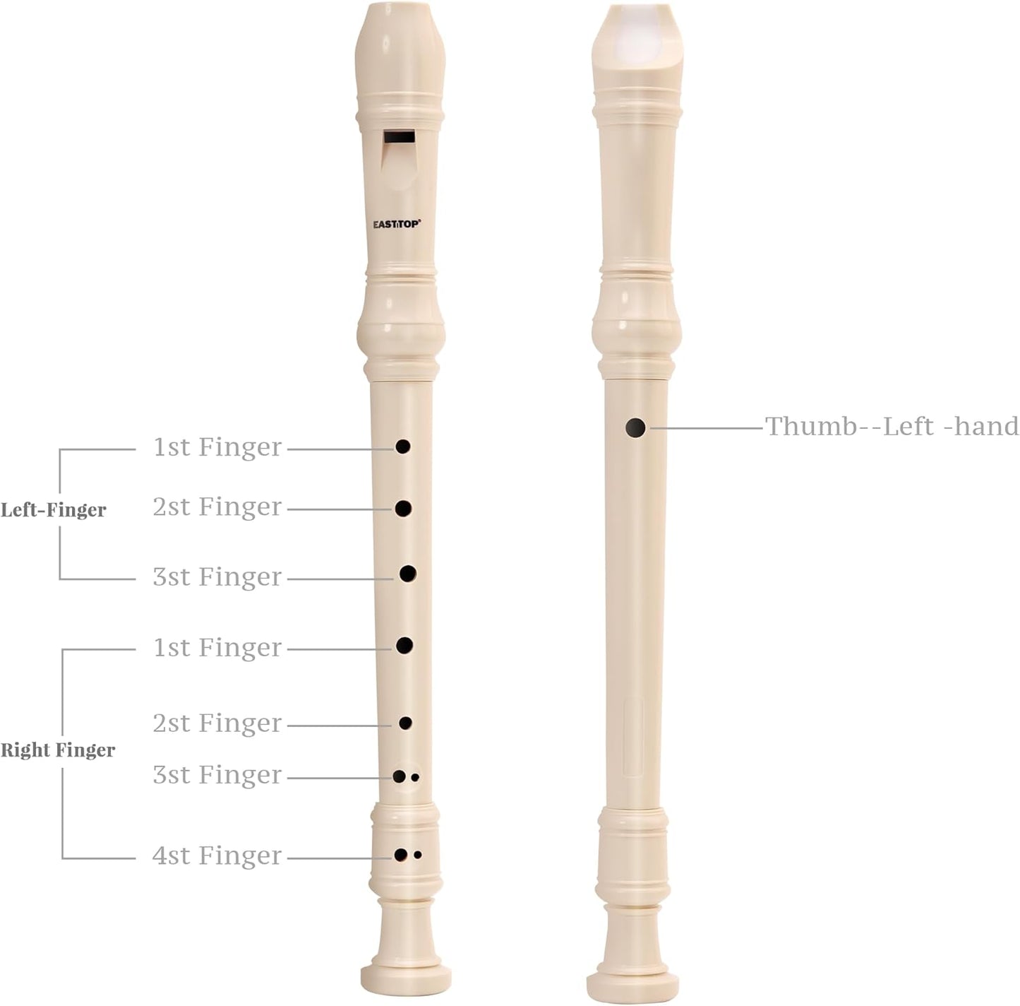 EAST TOP Soprano Recorder for Kids Beginners, 8 Hole Plastic German Fingering Flute Recorder 3 Piece with Cleaning stick, Cotton pouch, Fingering Chart, Colorful box (Ivory), as a gift