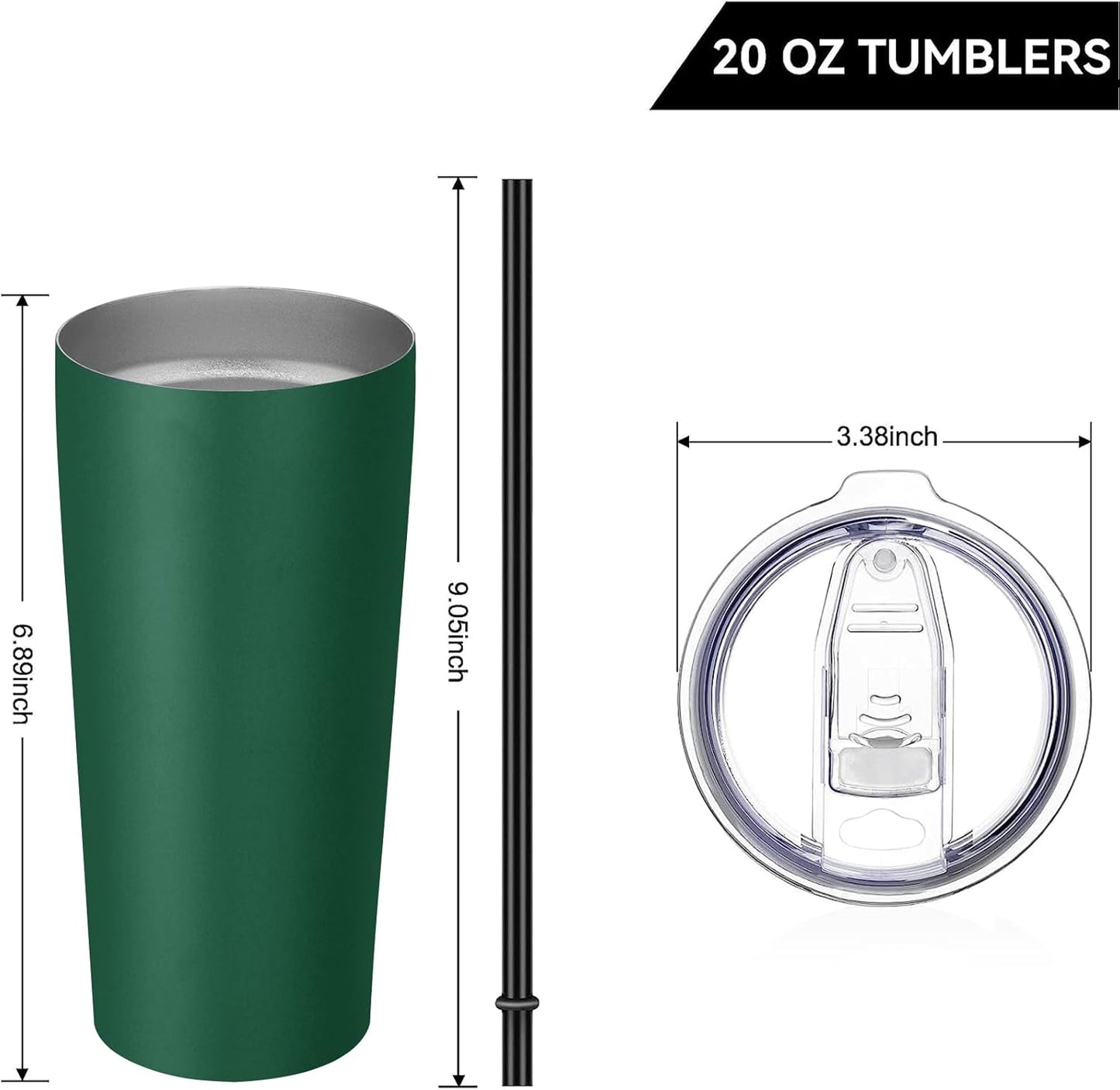 VEGOND 20oz Tumbler Stainless Steel Tumbler with Lid And Straw Vacuum Insulated Double Wall Travel Coffee Mug(dark green package 6)