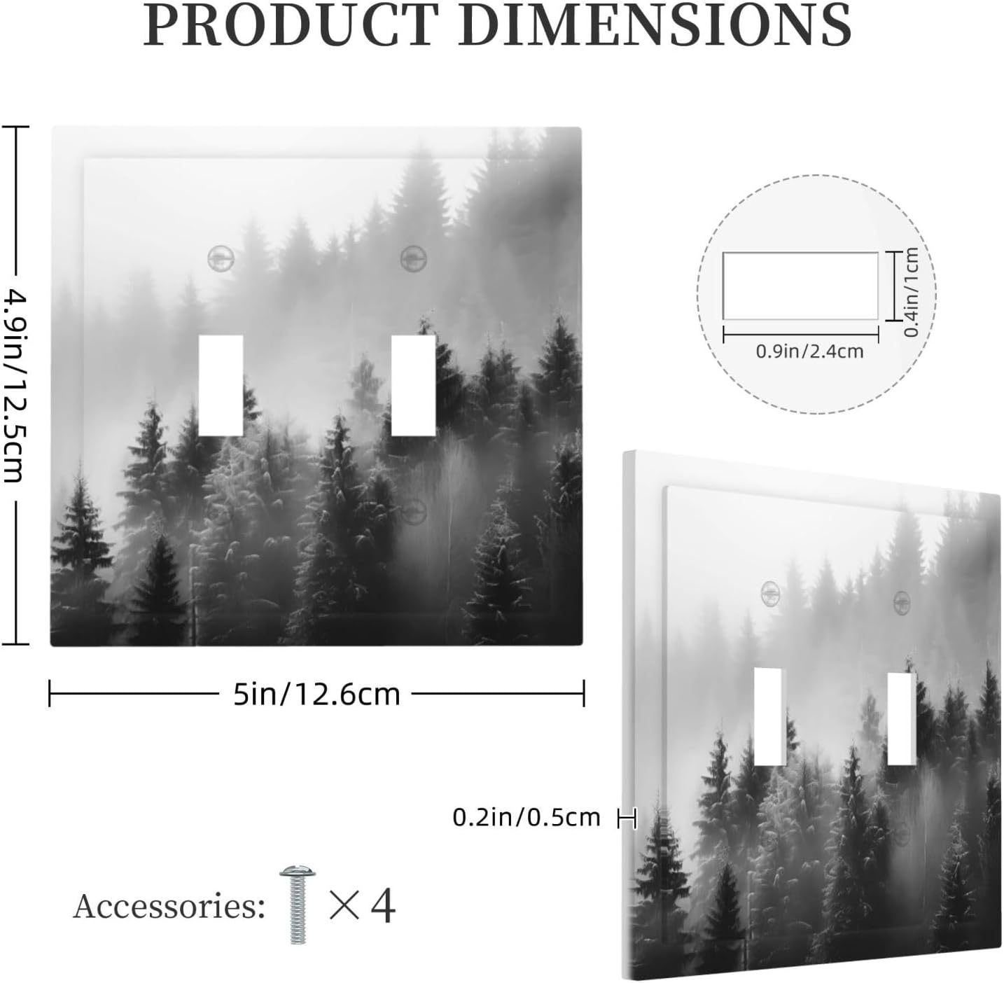 Foggy Forest Natural Scenery Retro Tree Pine Decorative Switch Plates 2 Gang Double Toggle Outlet Light Switch Cover Wall Plate Electrical Faceplate for Bed Room Living Room Decor