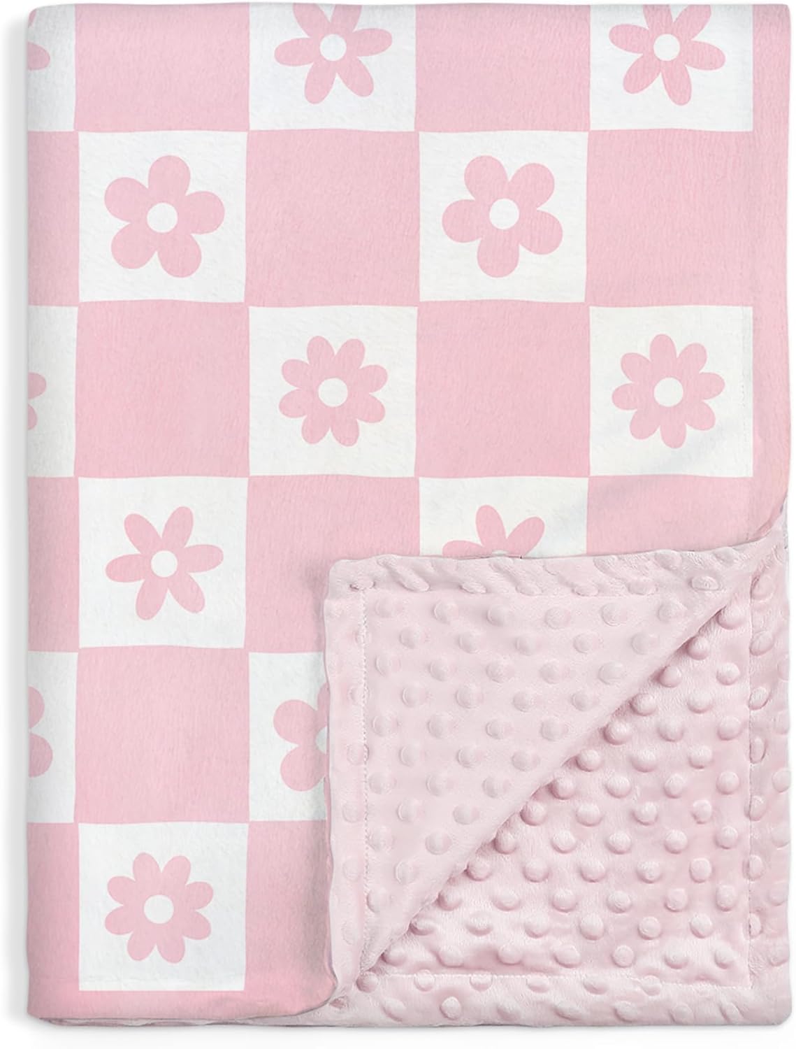 Daisy Minky Baby Blanket 30 x 40 Inches for Girls, Soft Plush Receiving Blanket with Dotted Back, Gift for Toddler Newborn Infant Christmas Birthday Baby Shower