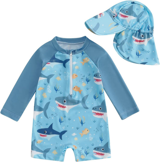 Hnyenmcko Baby/Toddler Boy Rash Guard Swimsuit Long Sleeve One Piece Zipper Swimwear Sunsuit Infant Bathing Suit Beachwear
