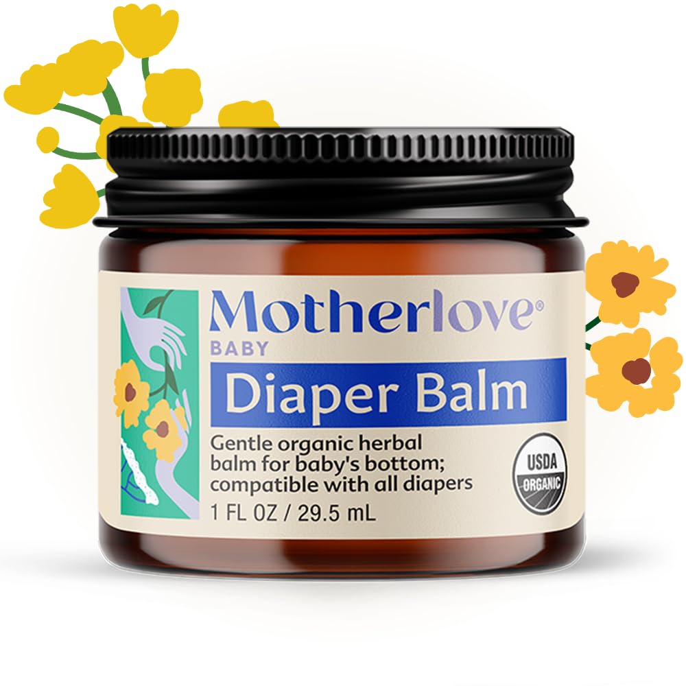 Motherlove Diaper Balm (1 oz) Organic Herbal Diaper Rash Cream—Cloth Safe, Zinc Oxide- Petroleum-Free—Ideal diaper Bag Size