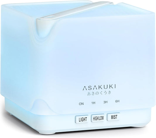 ASAKUKI Essential Oil Diffuser, Multifunctional Ultrasonic Aromatherapy Fragrant Oil Vaporizer Humidifier with Timer, Auto-Off Safety Switch, and 7 LED Light Colors, 700 ml (White)
