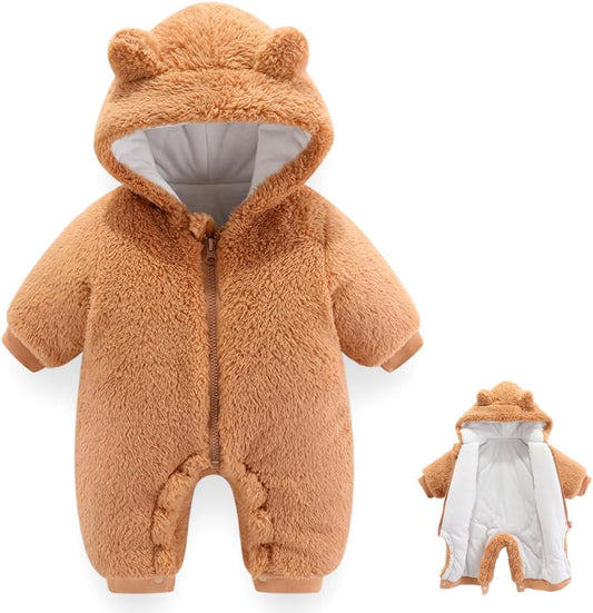 Newborn Baby Bear Outfit Suit Girls Boys Fleece Jumpsuit Romper Hooded Winter Snowsuit Clothes
