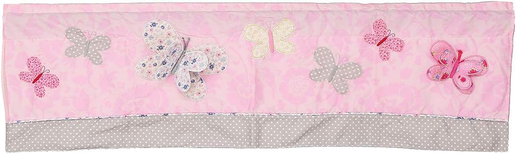 7 PCs Pink Embroidery Butterfly Nursery Crib Bedding Set 100% Cotton Baby Girl 3D Butterfly Themed Cot Bedding Set 1 Quilt, 2 Fitted Sheet, 1 Window Valance, 3 Butterfly Shaped Wall Decor