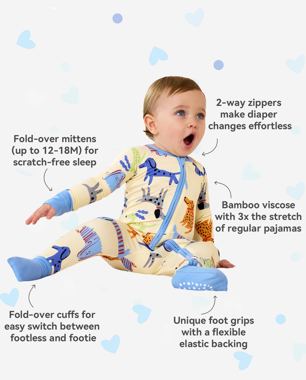 Bamboo Viscose Baby Convertible Footie Pajama, Zipper Pajamas for Baby Boys & Girls, Sleep & Play Footed Pjs