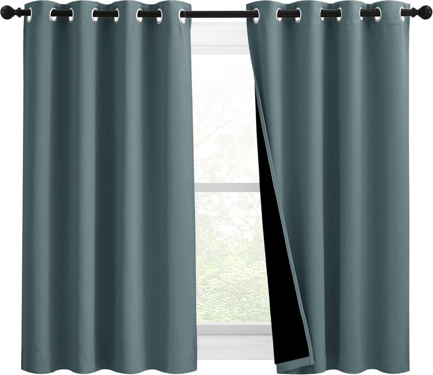 NICETOWN 100% Blackout Curtains 54 inches Long, Double-Deck Completely Blackout Window Treatment Thermal Insulated Lined Drapes for Small Window (Greyish Blue, 1 Pair, 46 inches Width Each Panel)