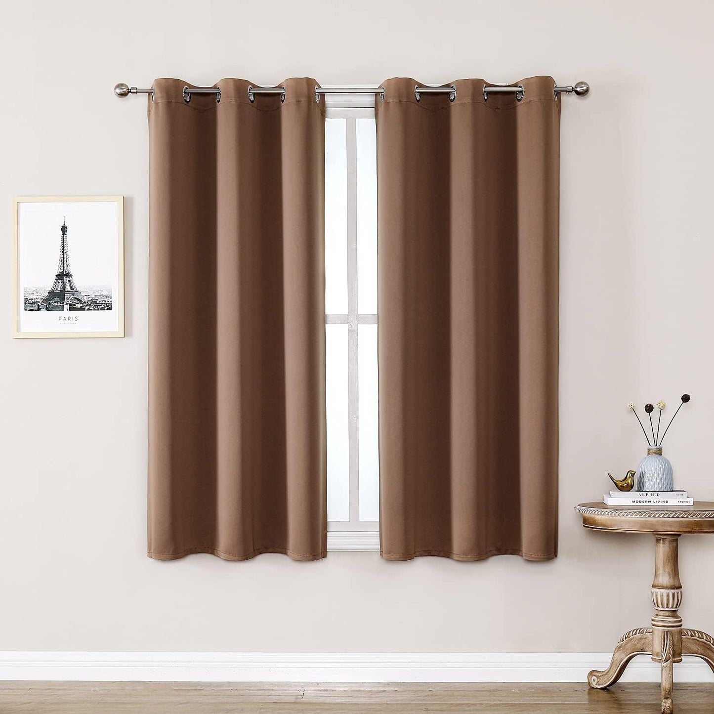 ChrisDowa Blackout Curtains 48 inches Long for Bedroom - 2 Panels Set Grommet Thermal Insulated Room Darkening Curtains for Living Room (Cappuccino, 42 x 48 Inch)