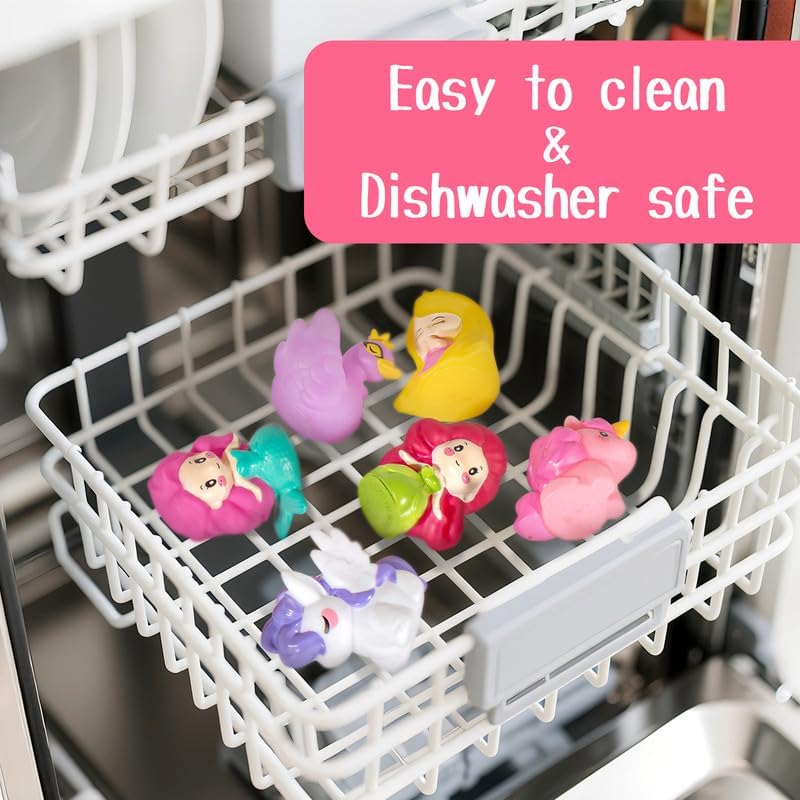 No Hole Bath Toys for Kids Ages 1-3, 8 Pcs Girl Bath Toys with Storage and Net, Sealed & Squeezable & Float on Water