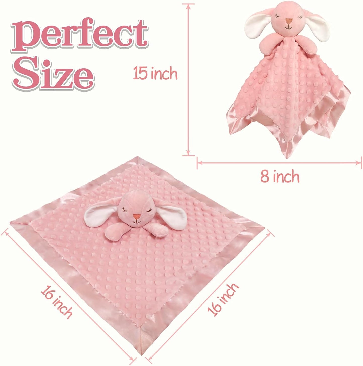 Loveys for Babies, Soft Baby Security Blanket Lovies for Babies, Stuffed Animals Blankie for Newborn Infant with Baby Snuggle Toy, Gilrs Gifts Pink Bunny Security Blanket 16 Inch