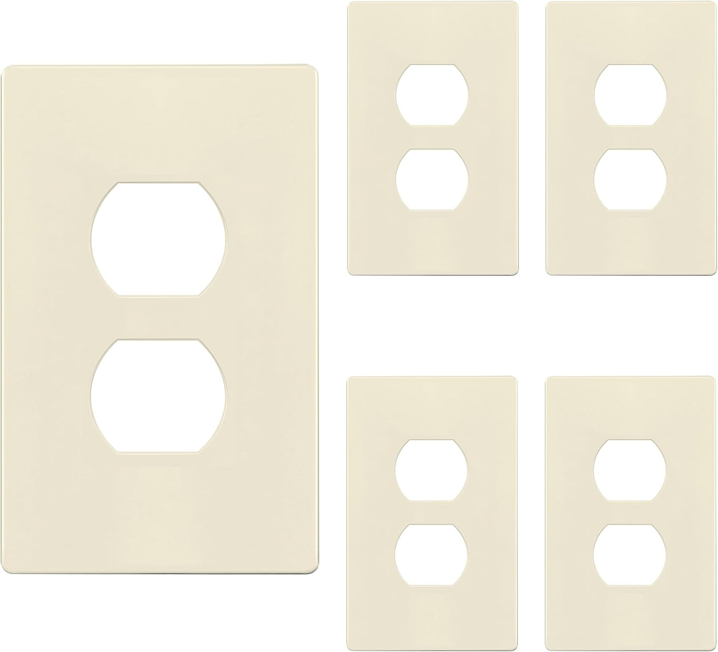 TG Mid-Size Screwless Duplex Wall Plate, Child Safe Receptacle Outlet Cover, Medium Size 1-Gang 4.88" H x 3.11" L, Polycarbonate Thermoplastic, UL Listed, SP-MS1-LA5P, Light Almond (5 Pack)