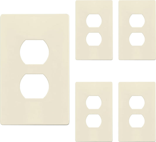 TG Mid-Size Screwless Duplex Wall Plate, Child Safe Receptacle Outlet Cover, Medium Size 1-Gang 4.88" H x 3.11" L, Polycarbonate Thermoplastic, UL Listed, SP-MS1-LA5P, Light Almond (5 Pack)