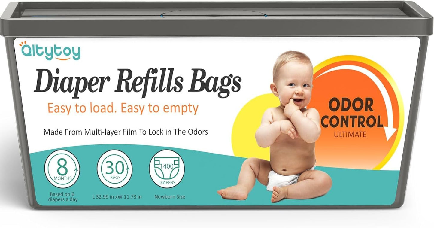 Refills Compatible with Diaper Genie Easy Roll Signature & Platinum Diaper Pail,1-Pack (30 Bags) for 1400 Newborn Diapers,7-Layer Powerful Odor Control.Extra Thickness,Durable & No Tear