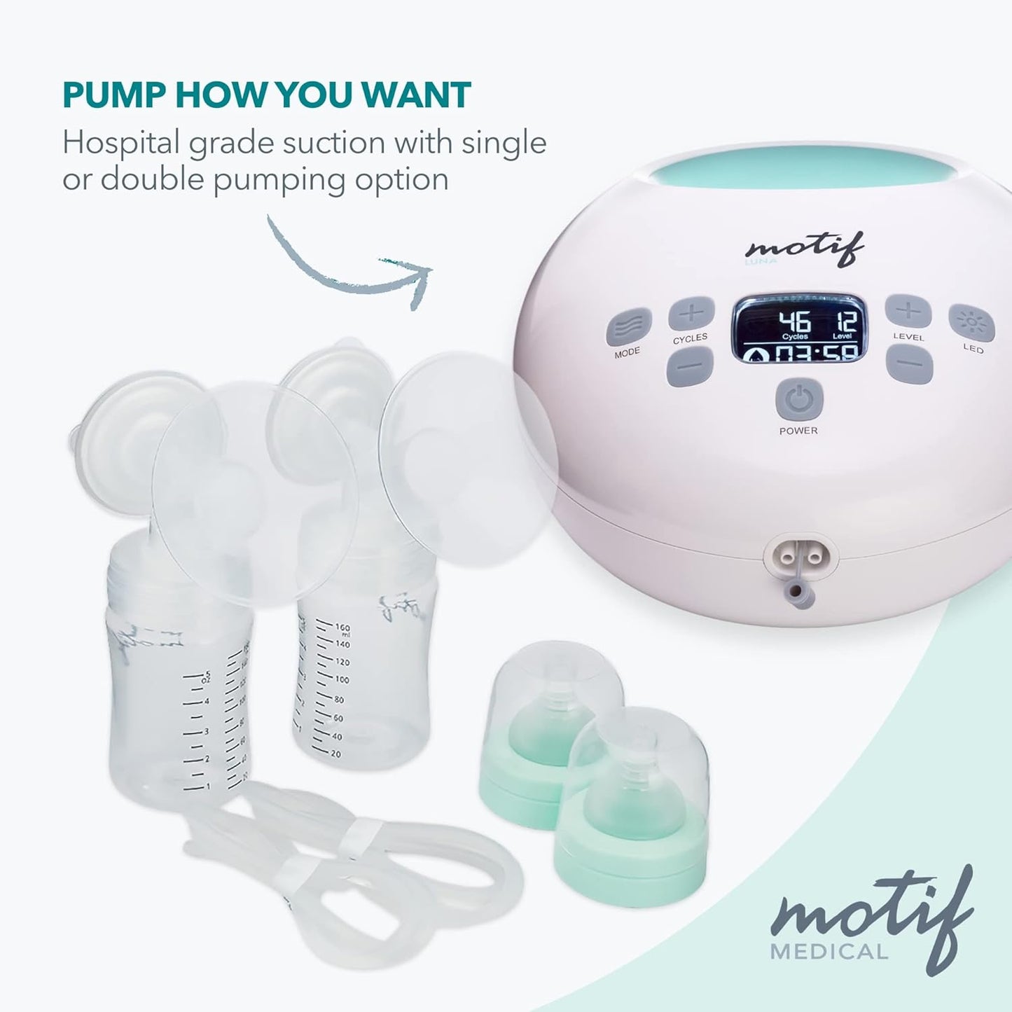 Motif Luna Double Electric Breast Pump Bundle with Luna Cooler Set and Milk Storage Bags, 6 oz - 100 Count - Milk Freezer Bag with Easy Pour Spout