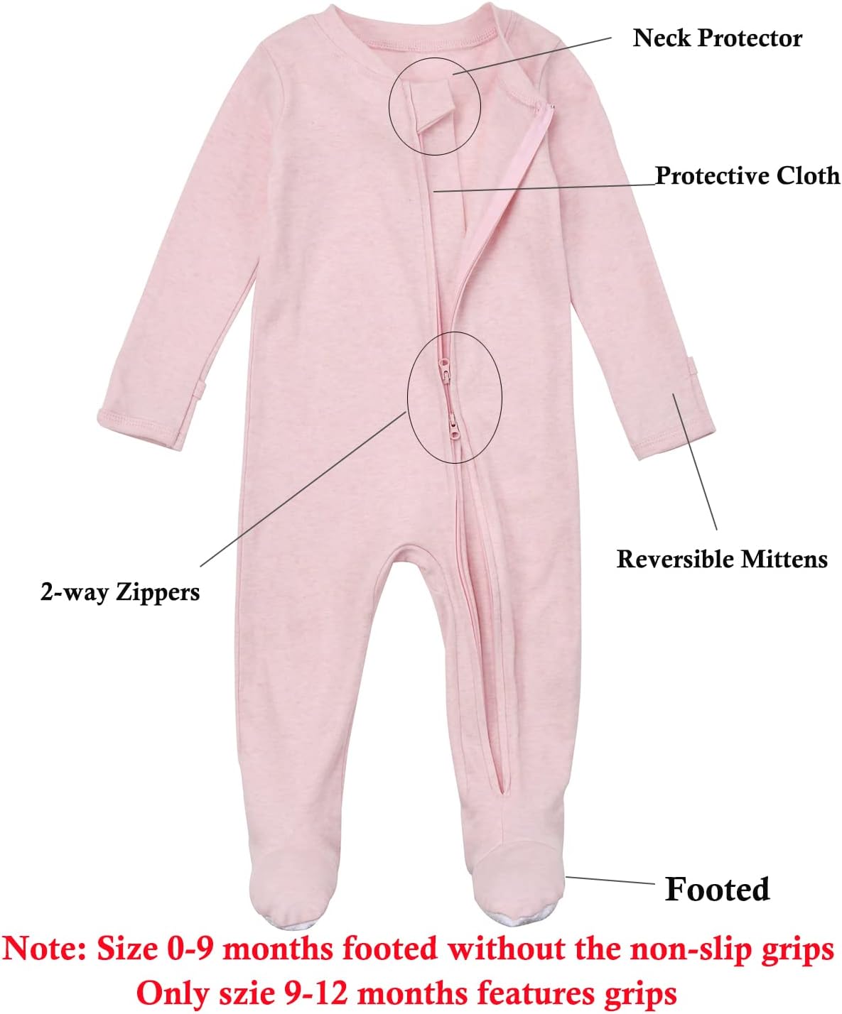 Aablexema Baby Footie Pajamas with Mittens - 3Pcs Infant Footed Sleeper Cotton Sleepwear Outfits