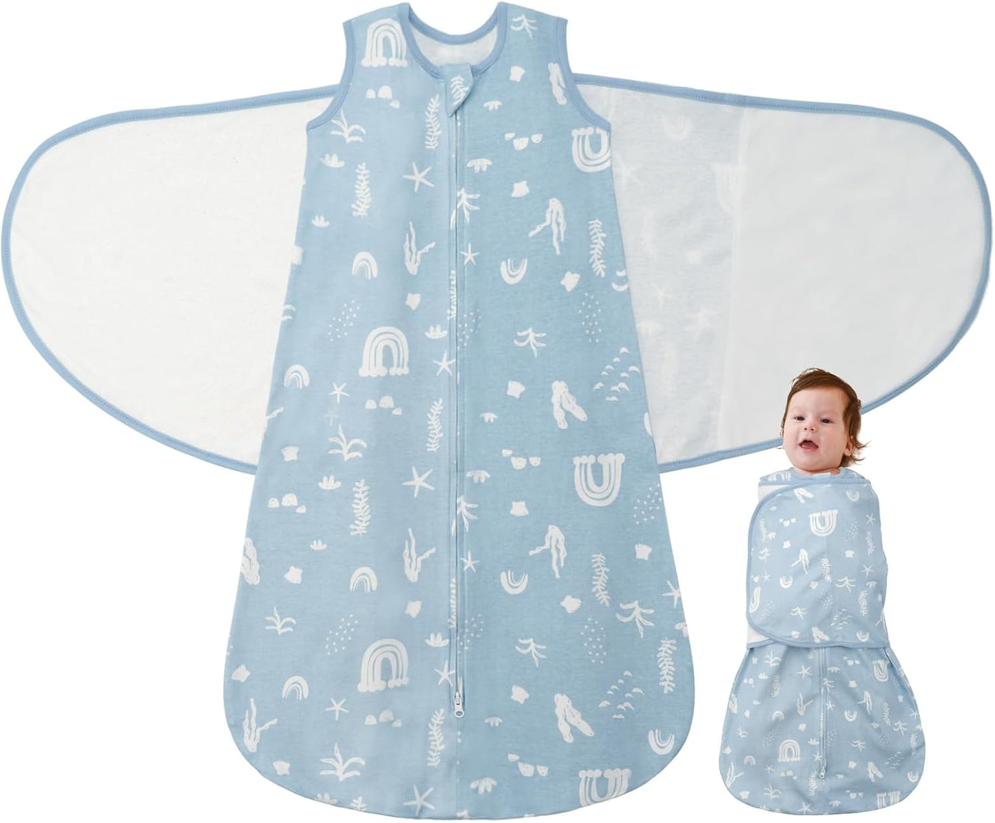 Baby Swaddle Sleep Sack 1.0 Tog 3-in-1 Cotton Baby Swaddle Blanket Wrap for Newborns 0-6 Months Seabed World