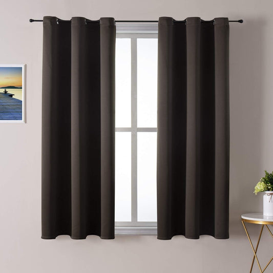 ChrisDowa Grommet Blackout Curtains for Bedroom and Living Room - 2 Panels Set Thermal Insulated Room Darkening Curtains (Brown, 42W x 63L)