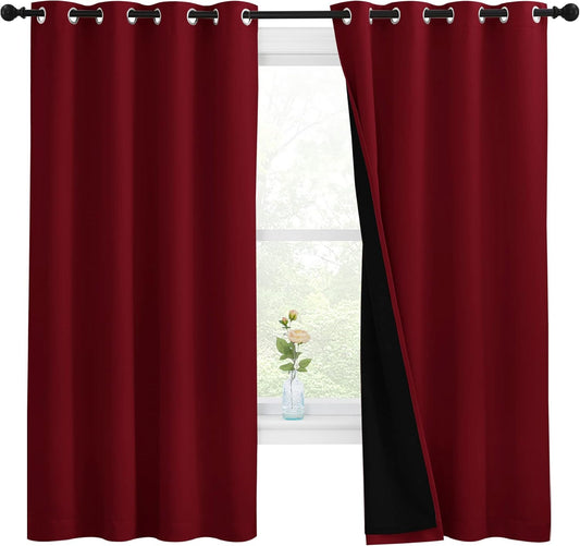 NICETOWN 100% Blackout Cold Blocking Curtain Panels, Thermal Insulated Curtains, Noise Reducing Drapes for Thanksgiving Day Window Decor (Set of 2, Burgundy Red, 55 inches Wide by 68 inches Long)