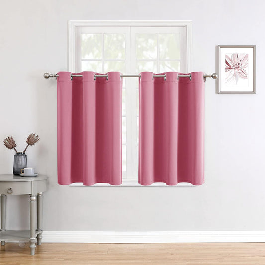 ChrisDowa Small Window Curtains for Kitchen and Bedroom - Grommet Short Thermal Insulated Room Darkening Curtains (2 Panels, Pink, 52 x 36 Inch)